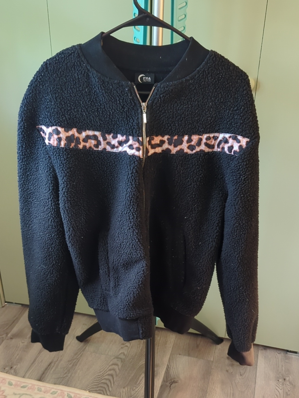 ZYIA Black Sherpa Zip Jacket with Silver Hardware